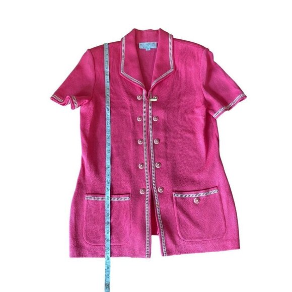 Vintage St John Women's Pink Knit White Trim Zip Jacket - 10 - Picture 2 of 11